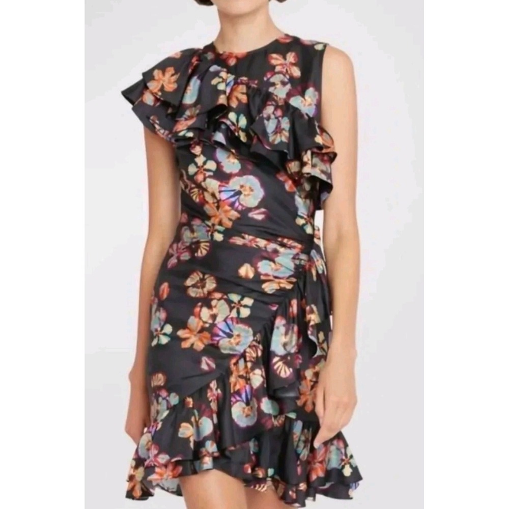 Ulla Johnson Women's Black 100% Silk Floral Ruffled Candace Dress Size 6